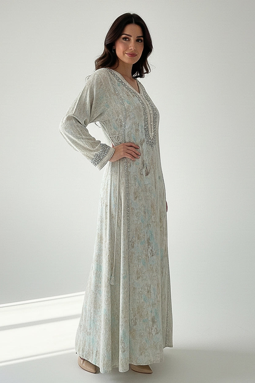 Laced Crystal Details Side Tie Jalabiya