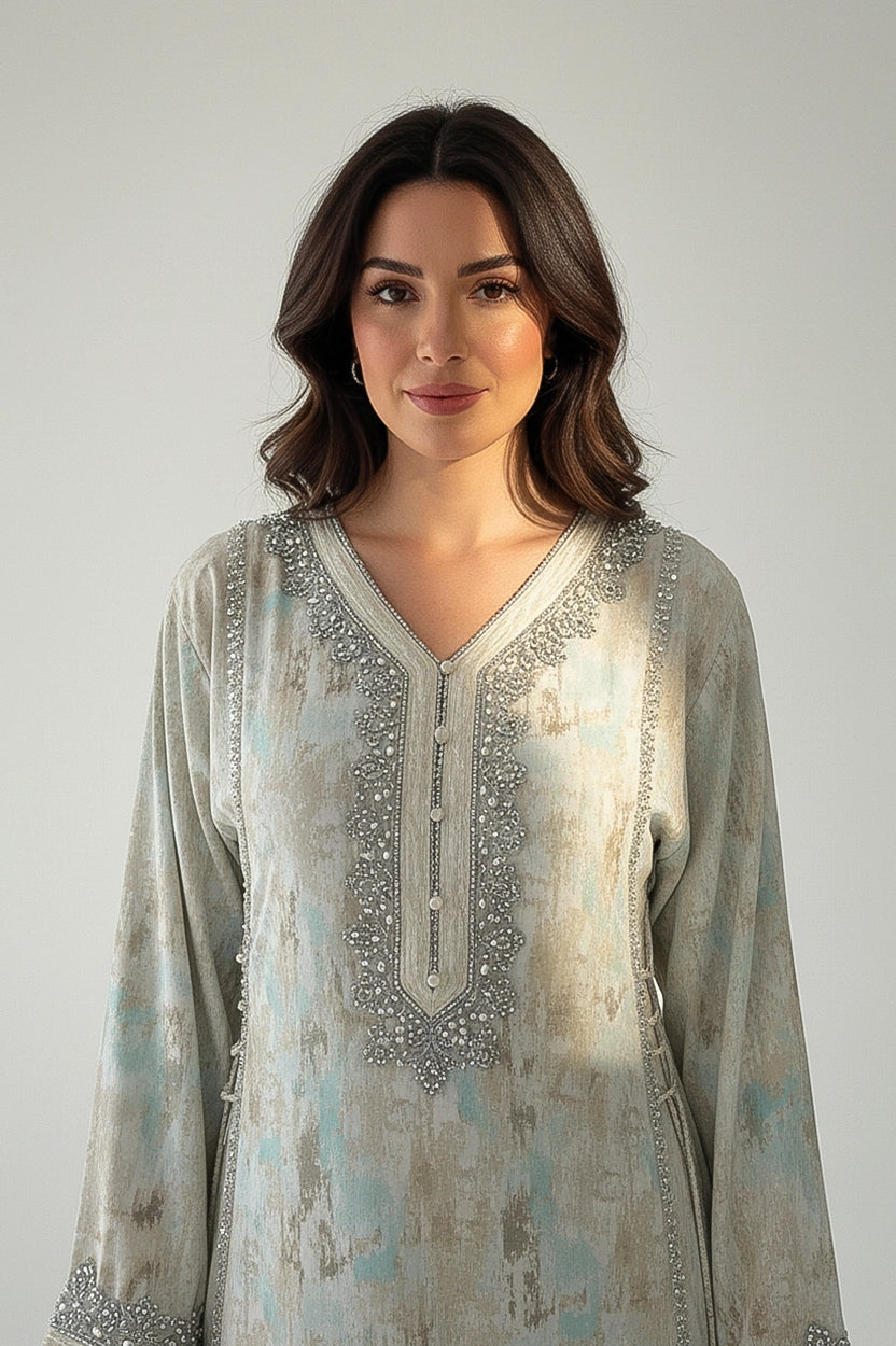 Laced Crystal Details Side Tie Jalabiya