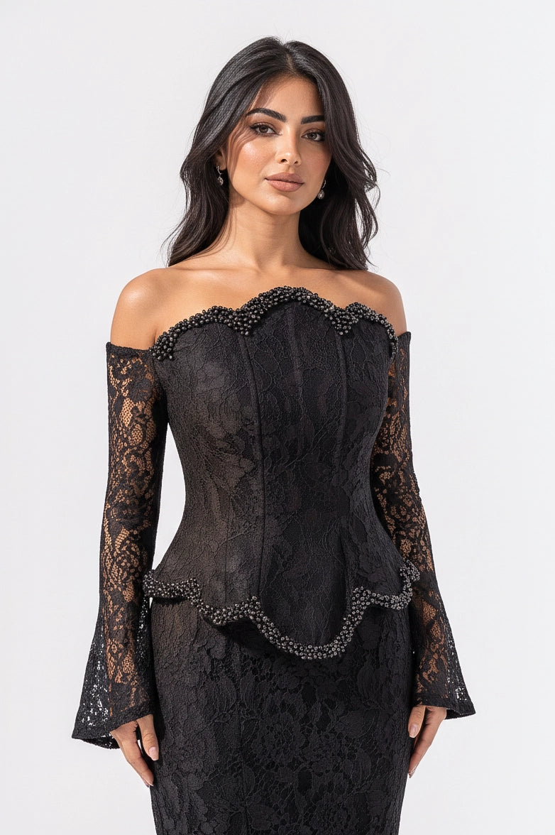 Mermaid Beaded Corset Dantel Dress