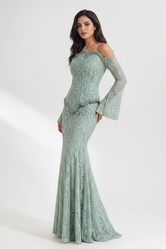 Mermaid Beaded Corset Dantel Dress