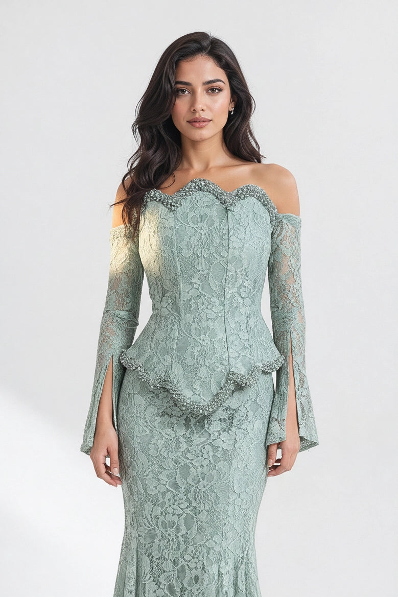 Mermaid Beaded Corset Dantel Dress