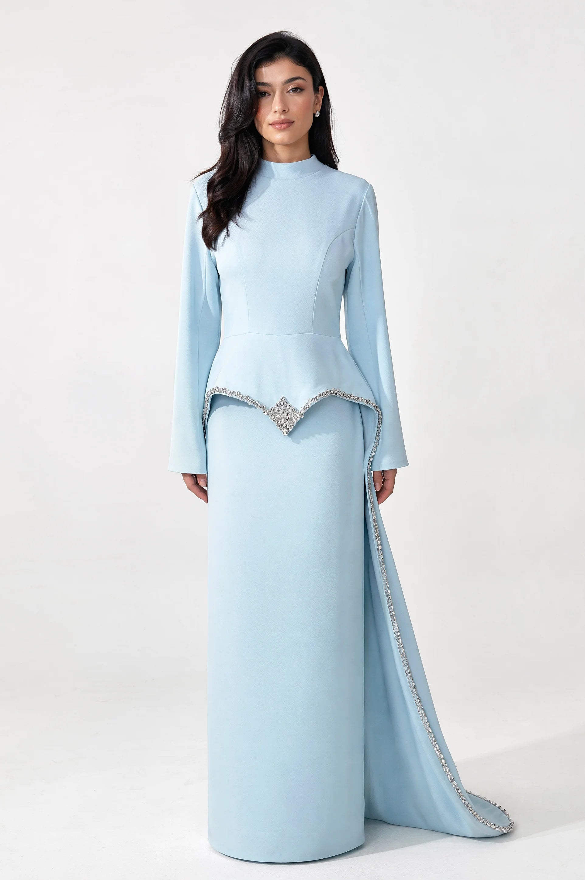 Modest embellished crystal crepe dress