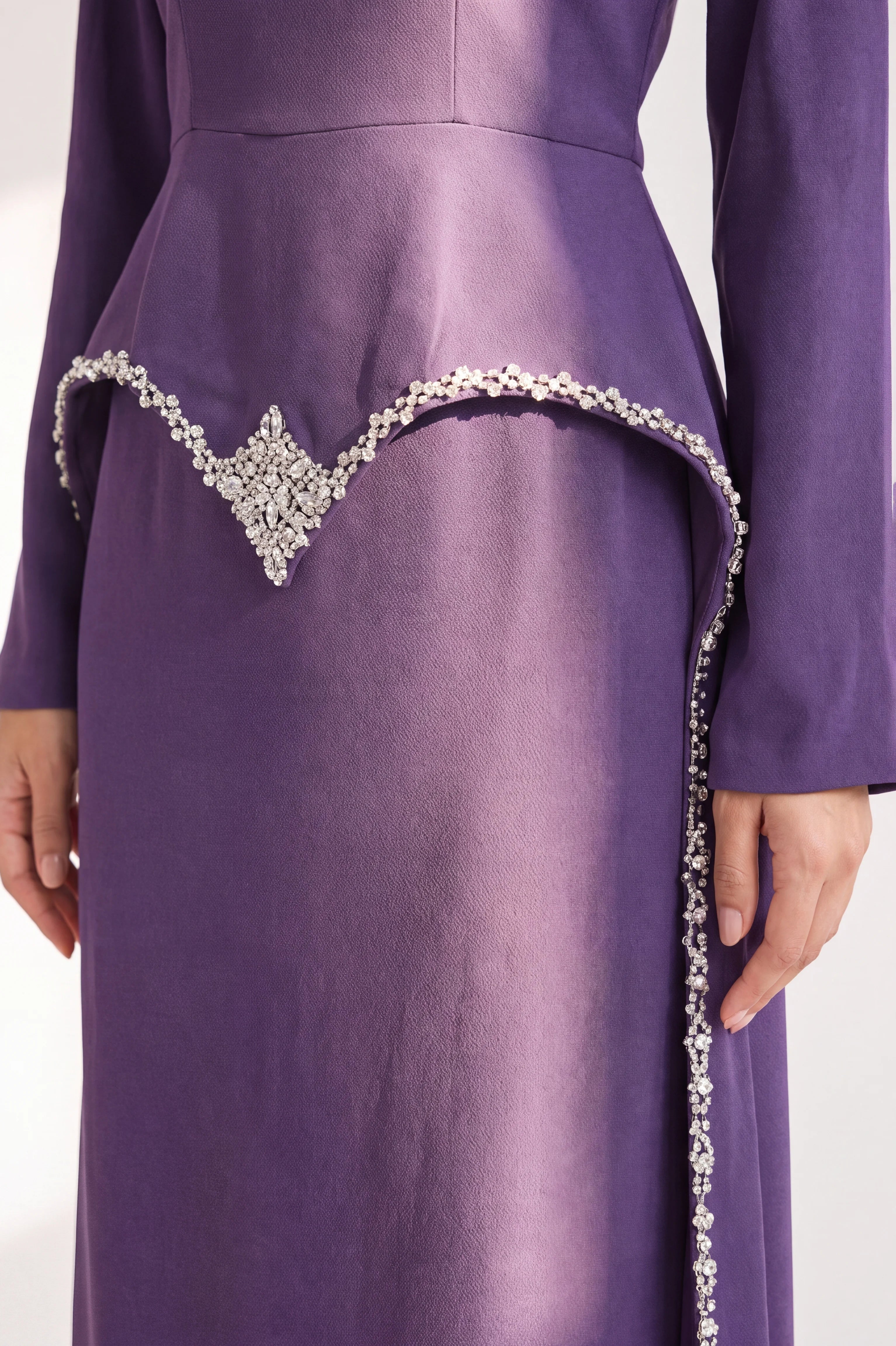 Modest embellished crystal crepe dress