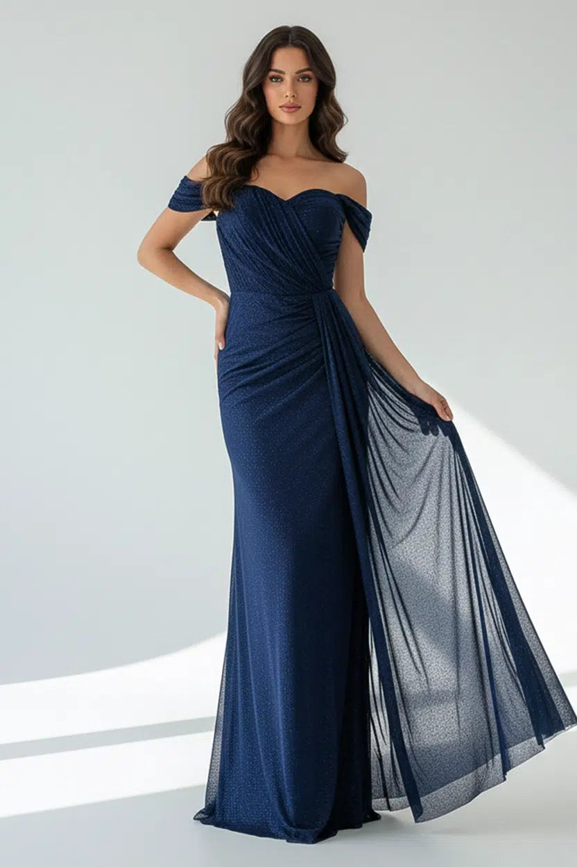 Off Shoulder Tulle Lame Dress