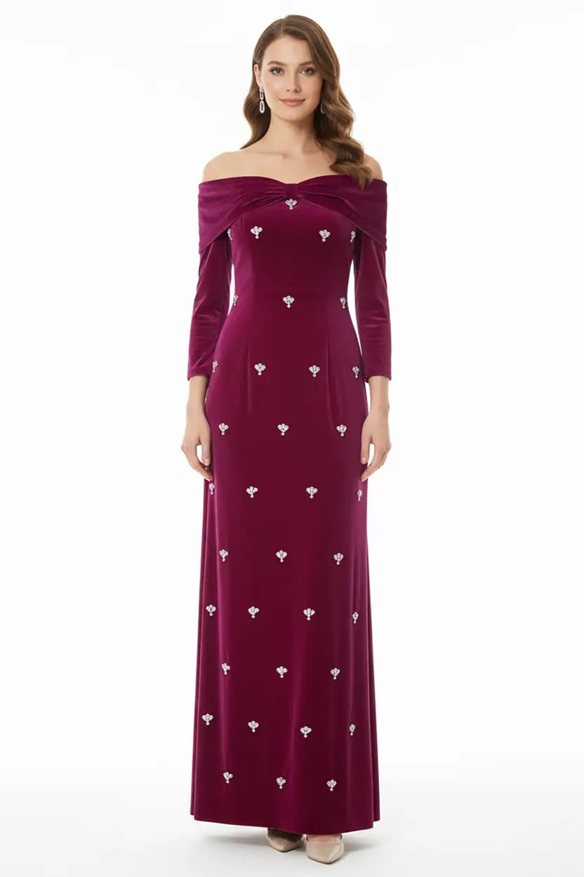 Off Shoulder Crystal Velvet Dress