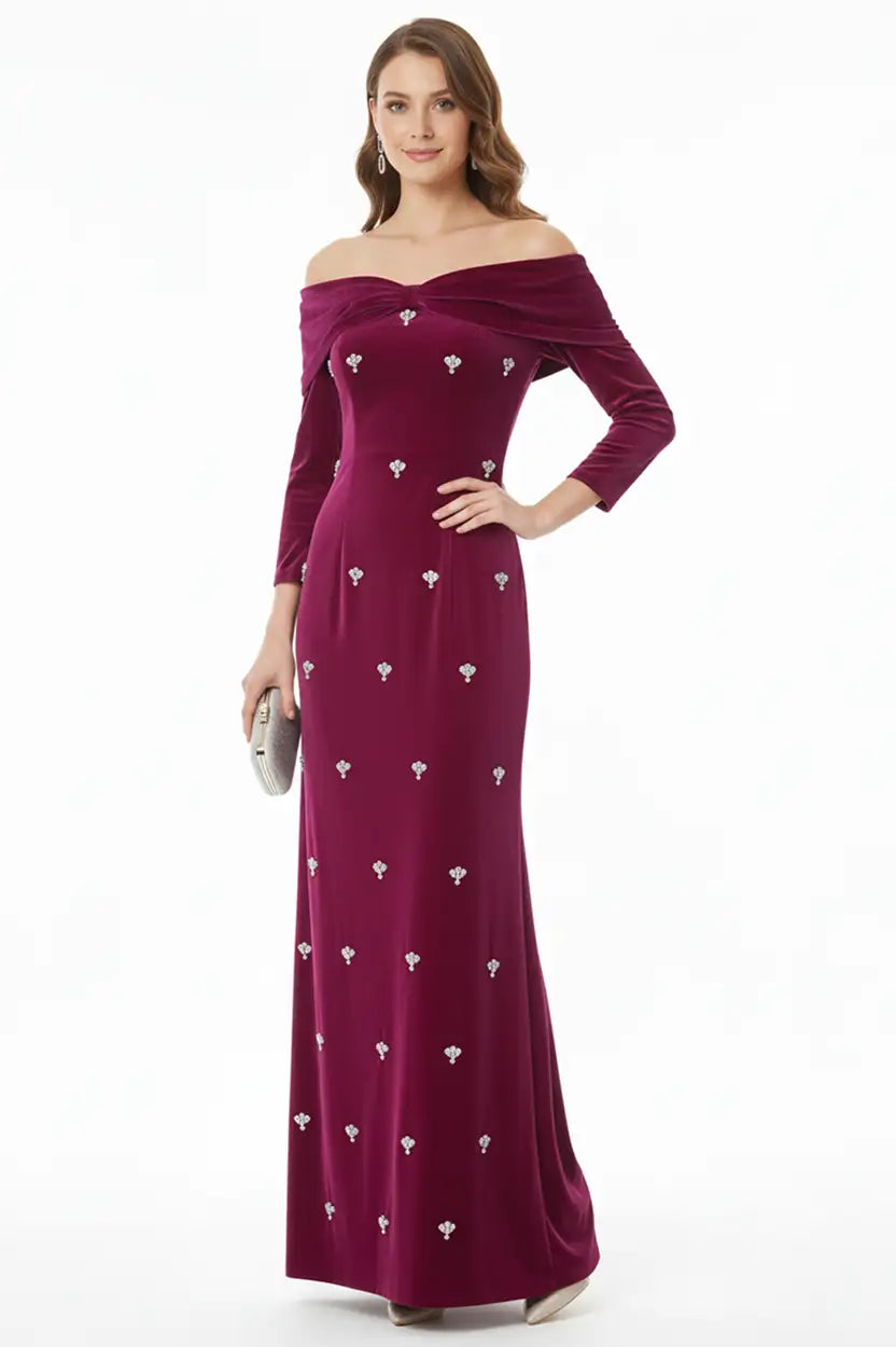 Off Shoulder Crystal Velvet Dress