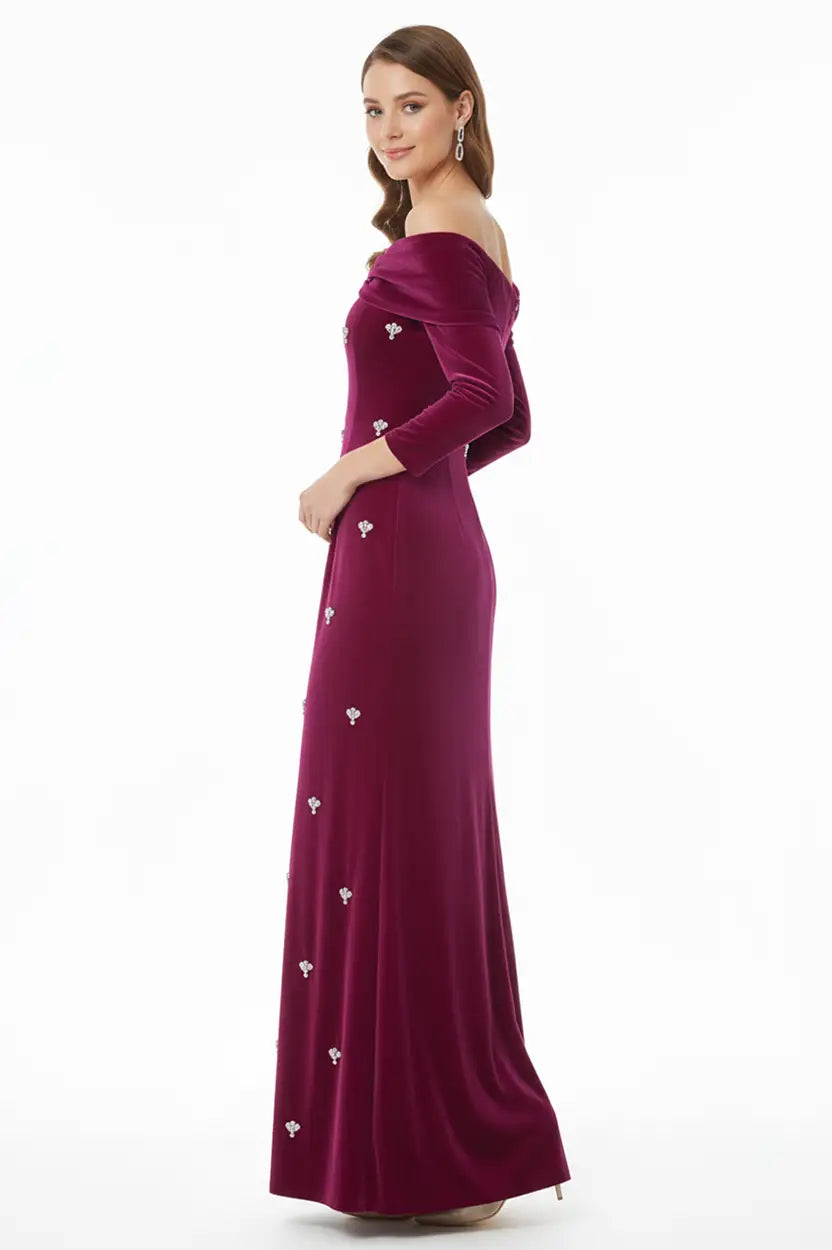 Off Shoulder Crystal Velvet Dress