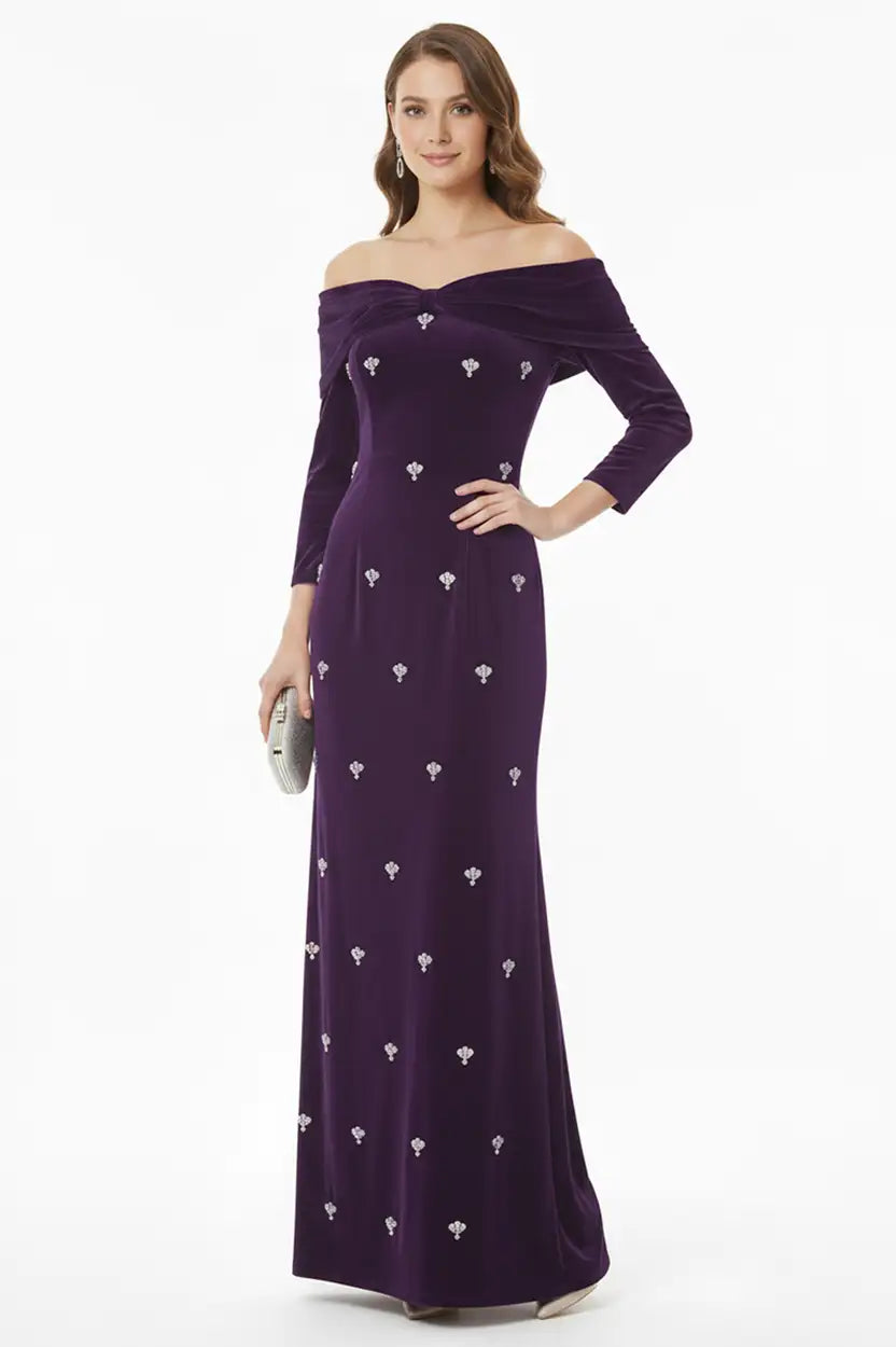 Off Shoulder Crystal Velvet Dress