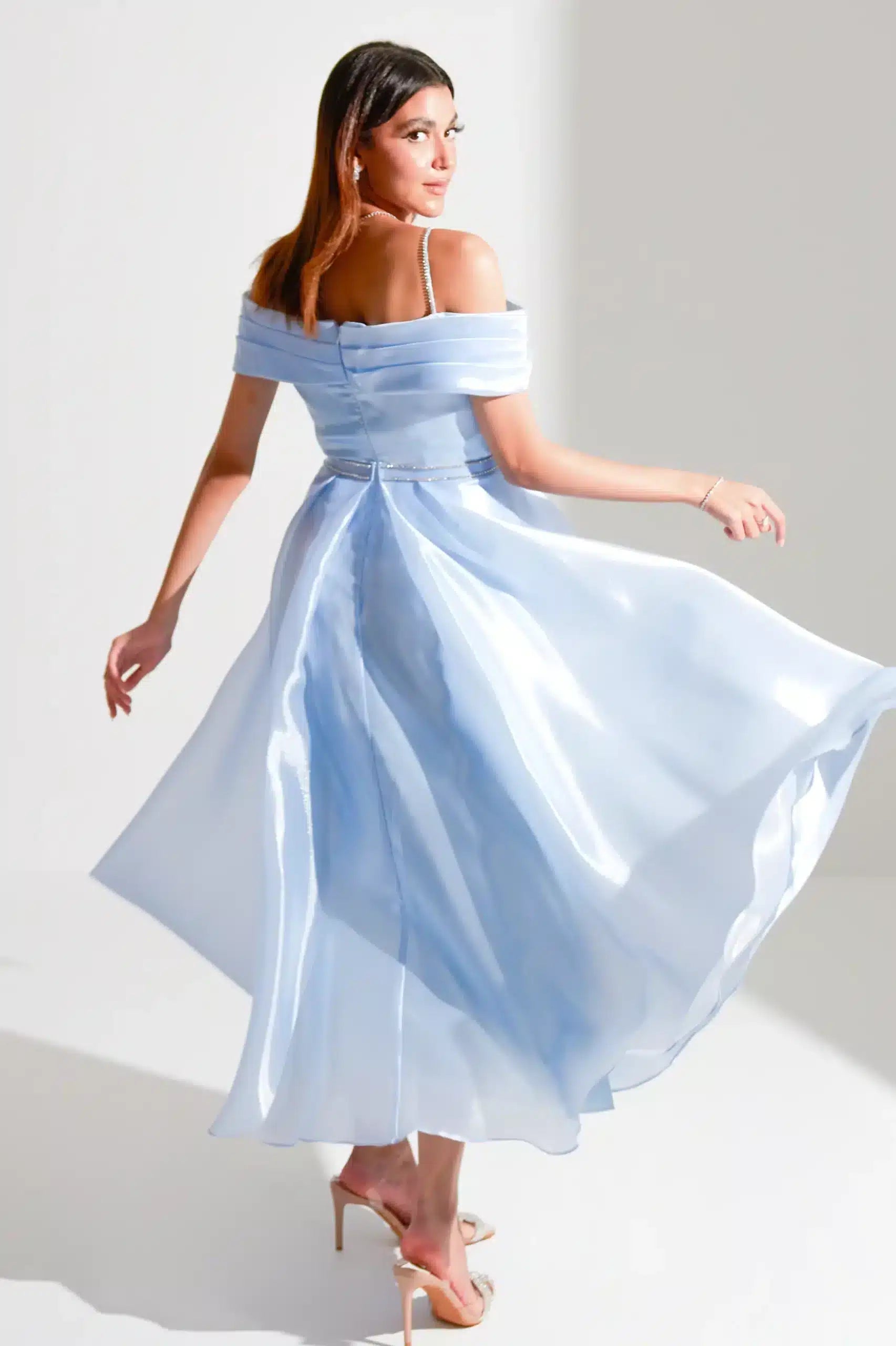Off Shoulder Wrap Draped Organza Dress