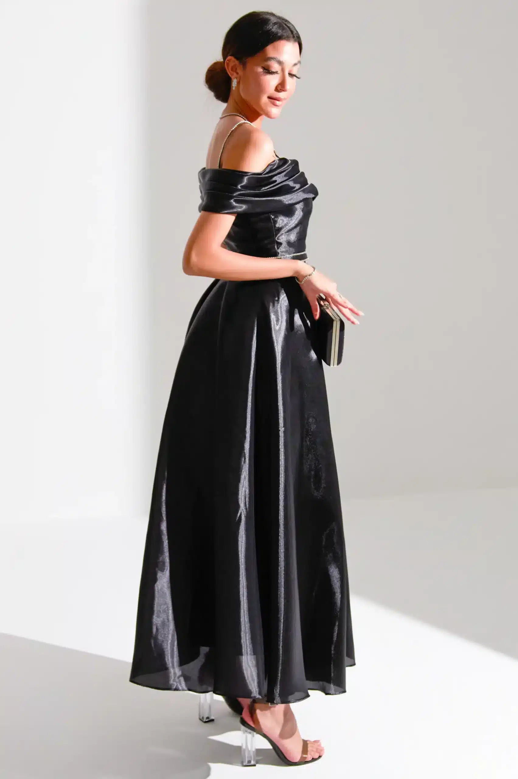 Off Shoulder Wrap Draped Organza Dress