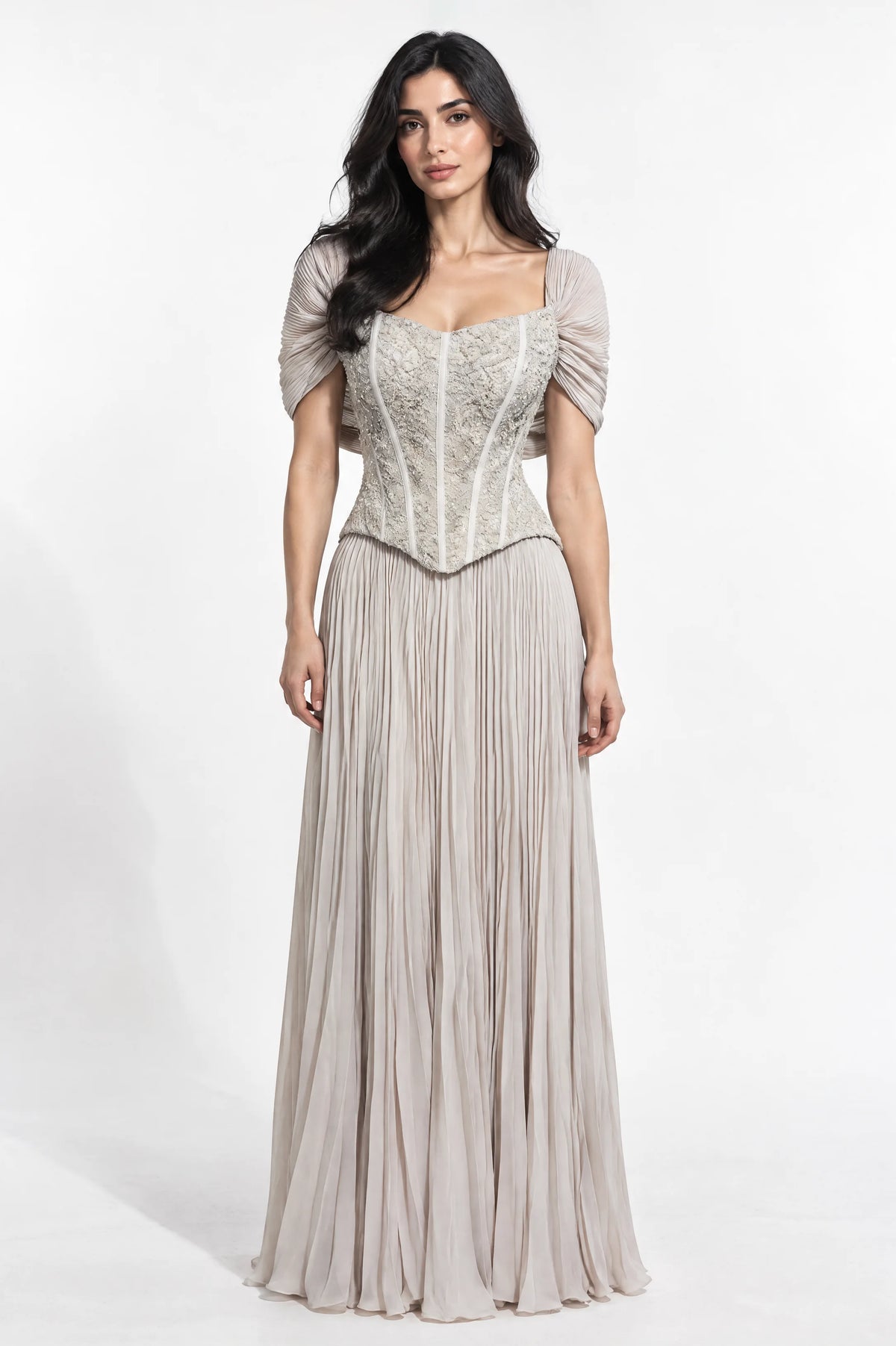 Off Shoulder Corset Plisse Chiffon Skirt Set