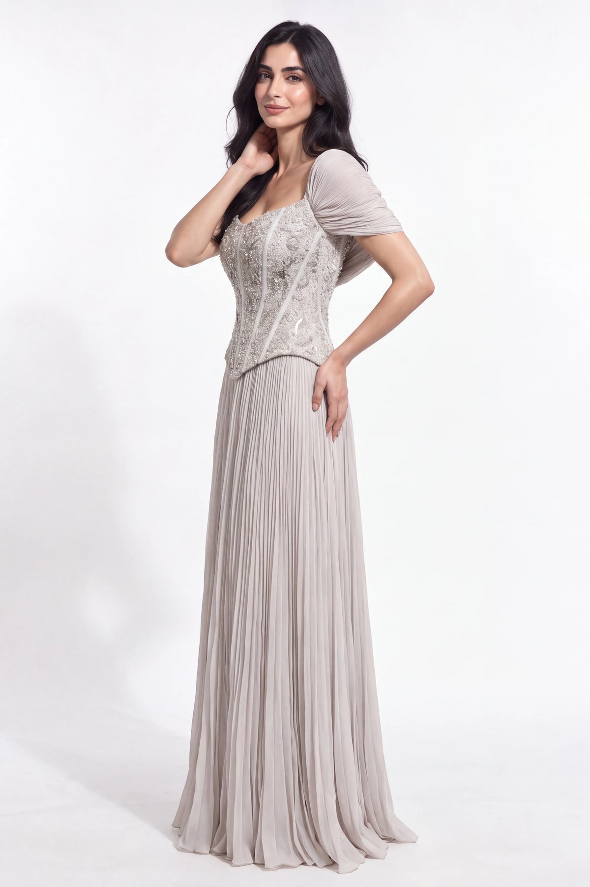 Off Shoulder Corset Plisse Chiffon Skirt Set