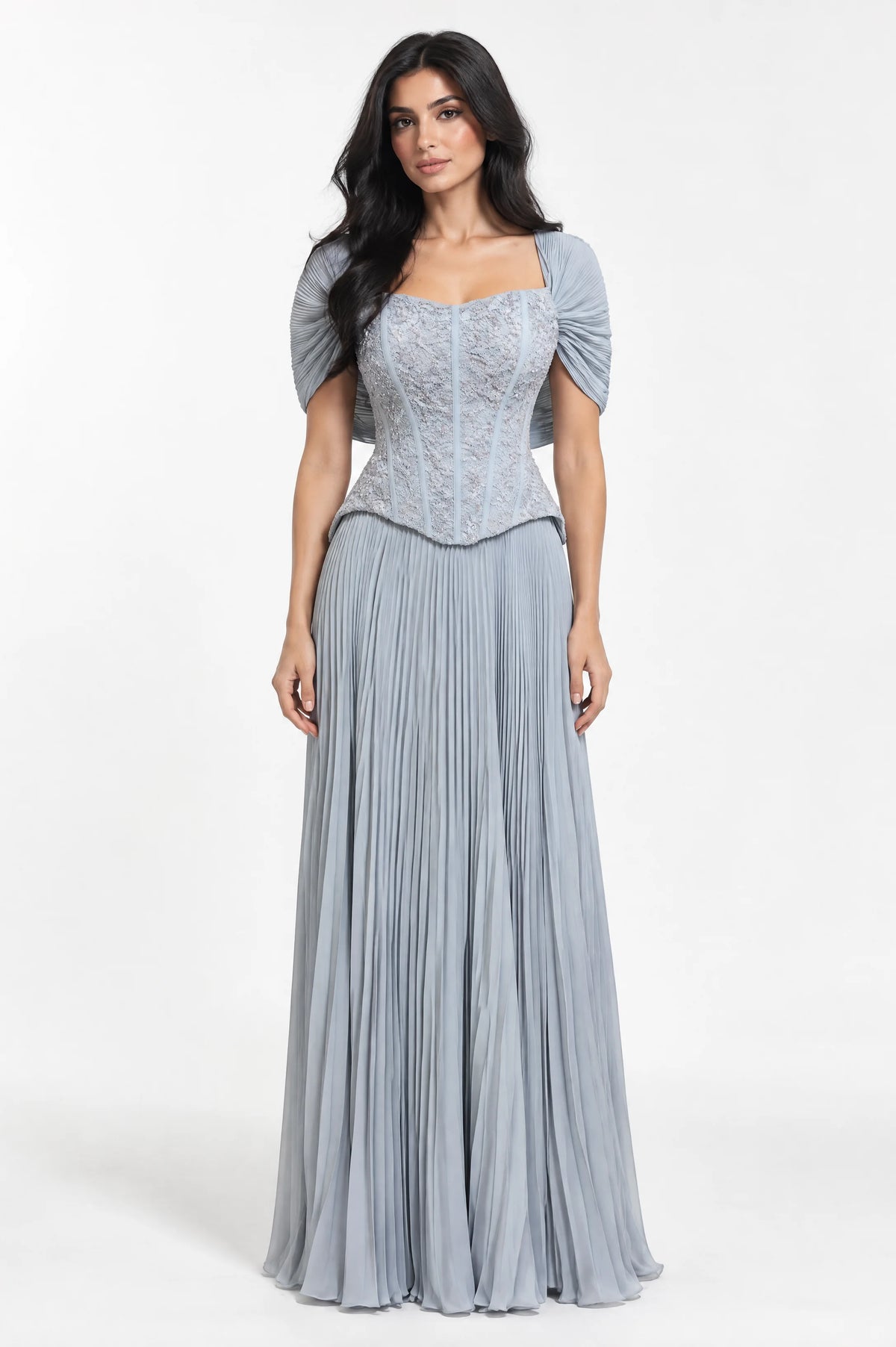 Off Shoulder Corset Plisse Chiffon Skirt Set