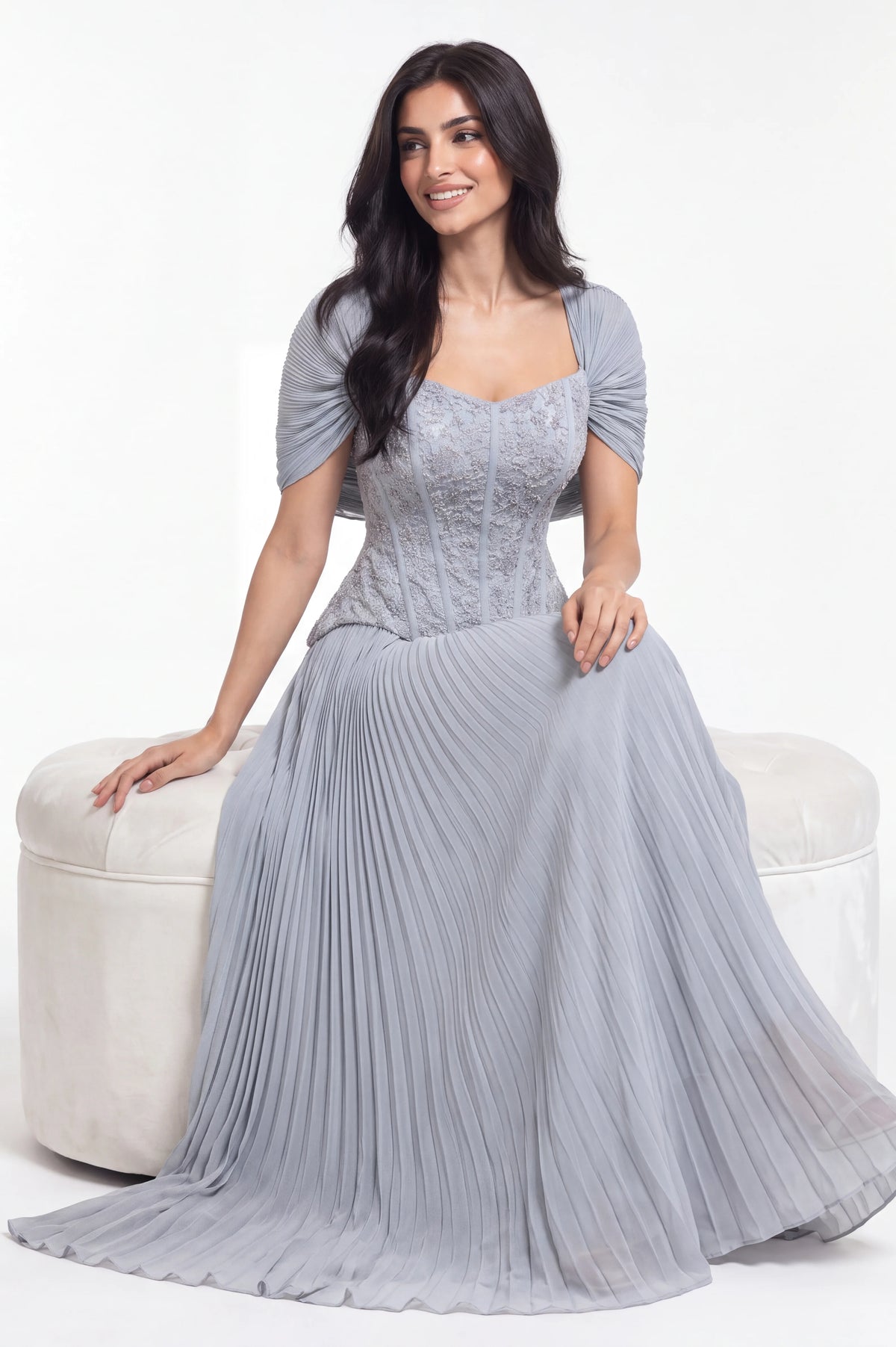 Off Shoulder Corset Plisse Chiffon Skirt Set