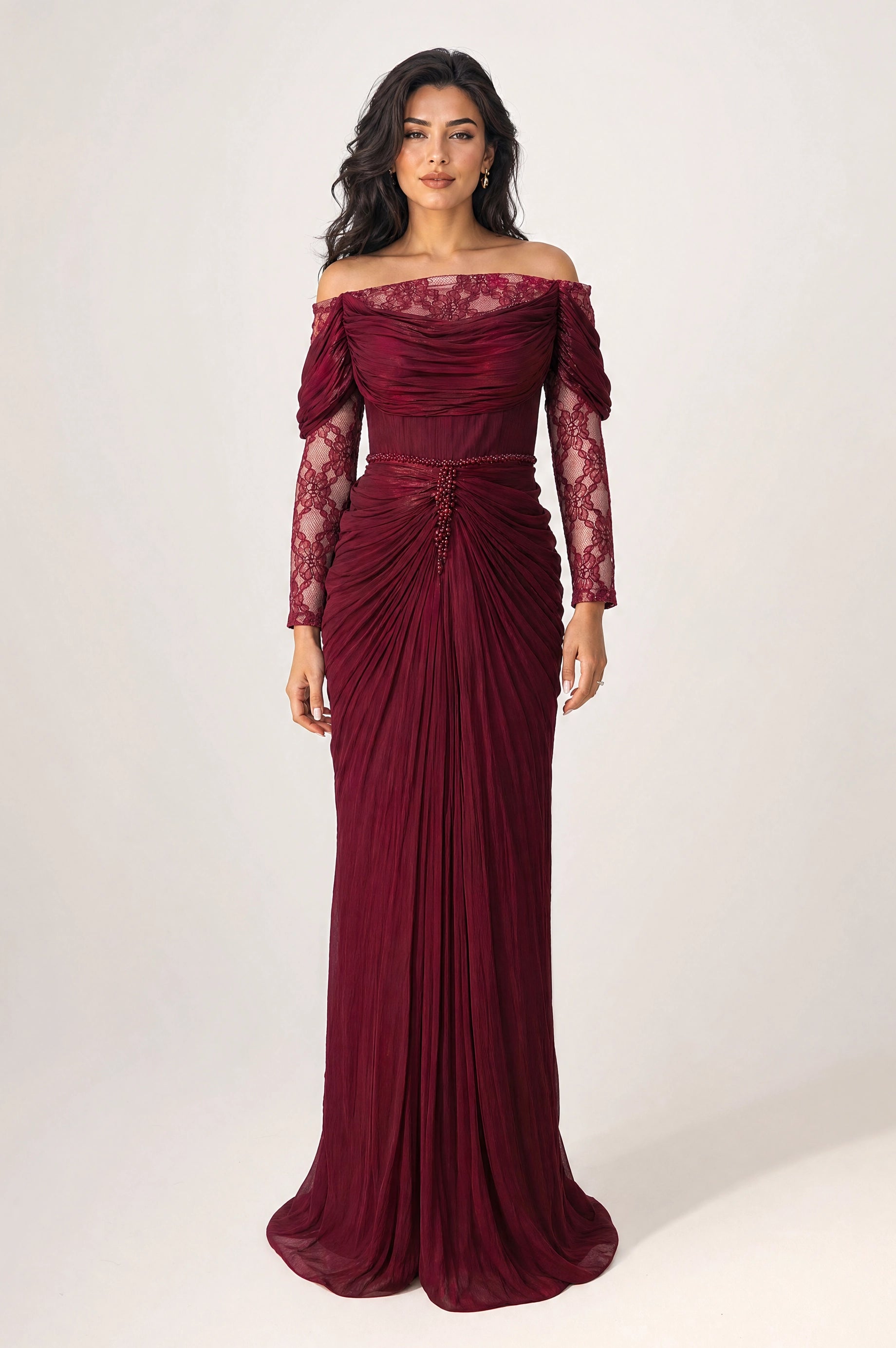 Off Shoulder Gathered Waistline Organza Dress