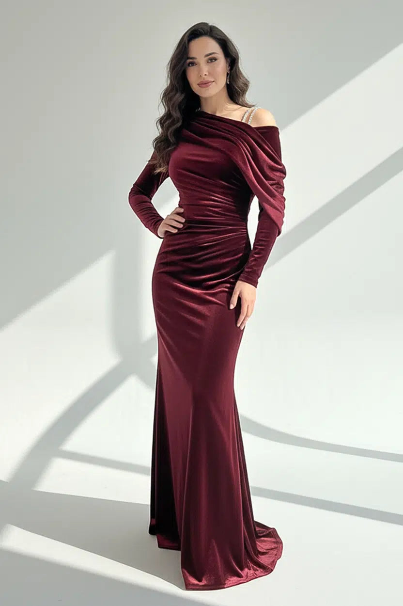 One Shoulder Draped Velvet Dress
