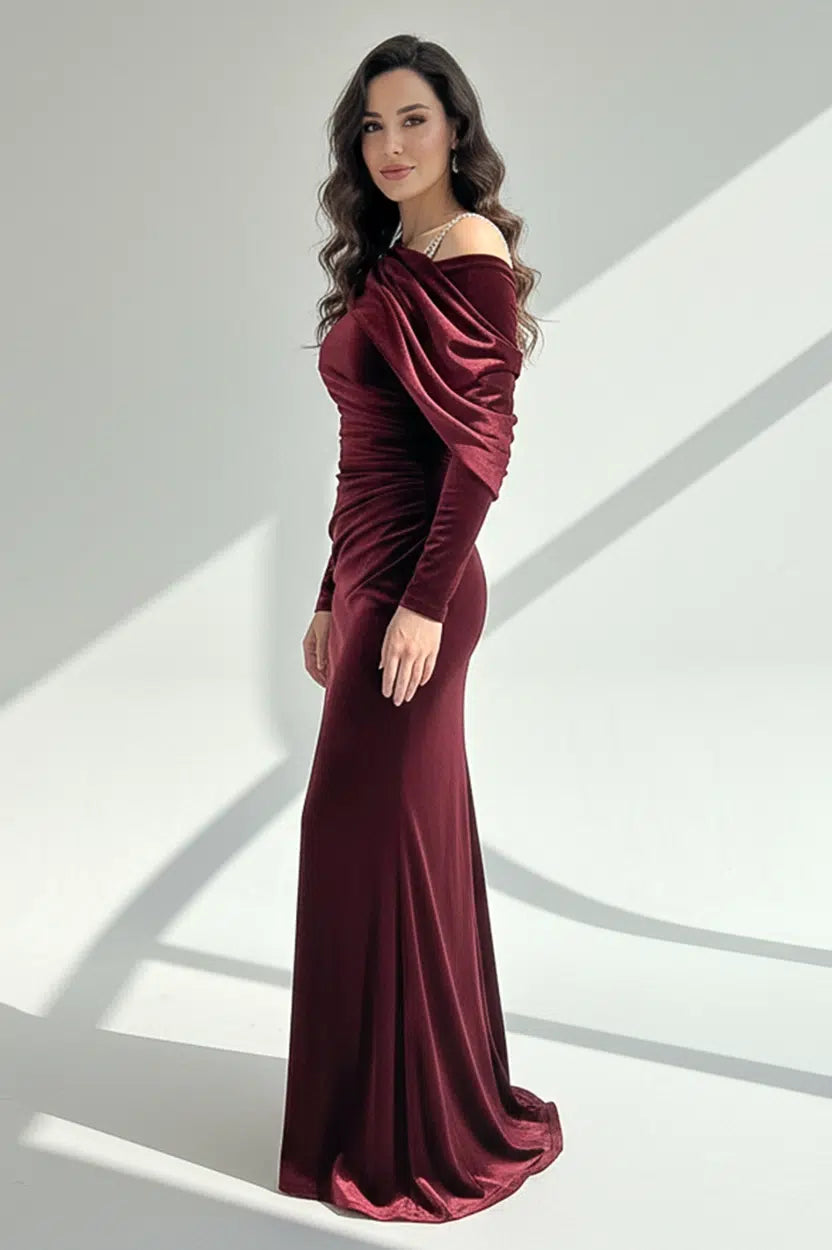 One Shoulder Draped Velvet Dress