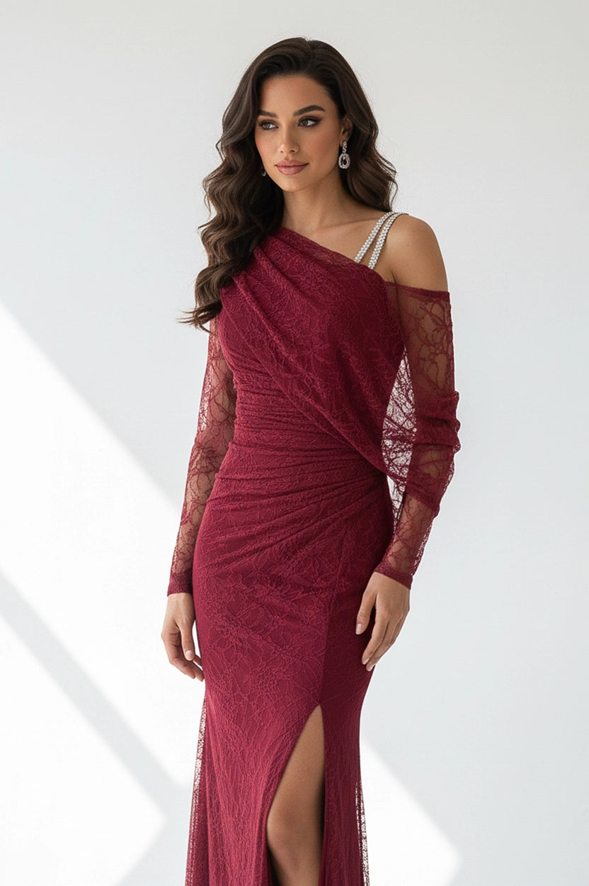 One Shoulder Draped Dantel Dress