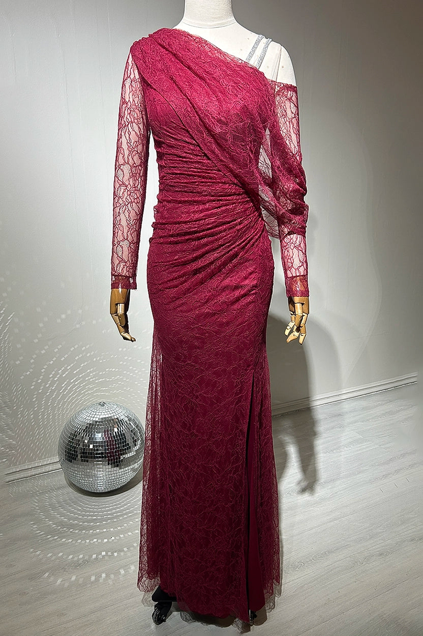 One Shoulder Draped Dantel Dress