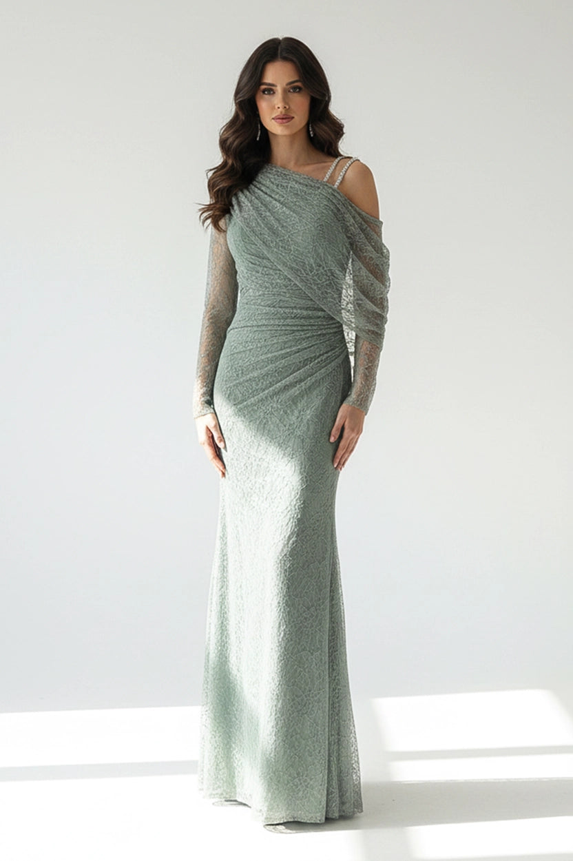 One Shoulder Draped Dantel Dress