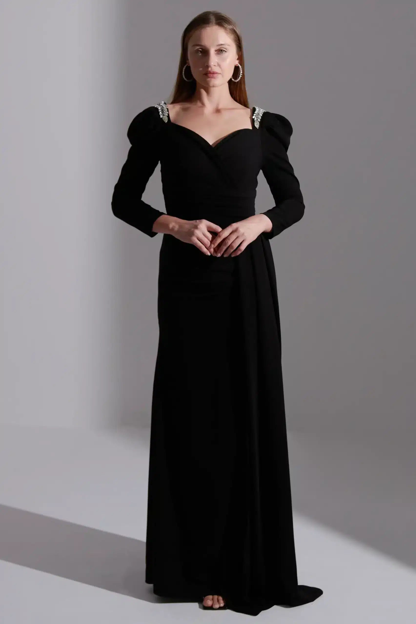 Side Tail Pleated Crepe Dress