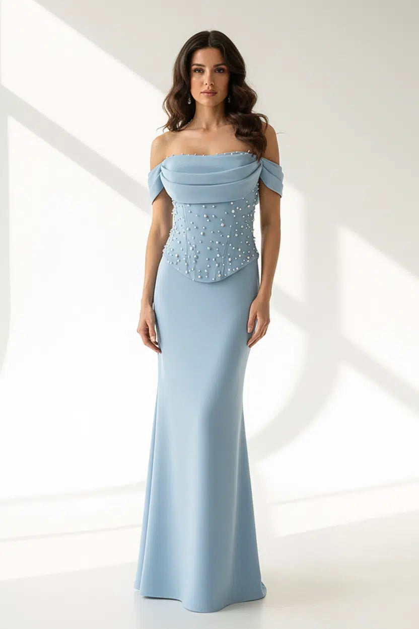 Pearl Details Corset Crepe Dress