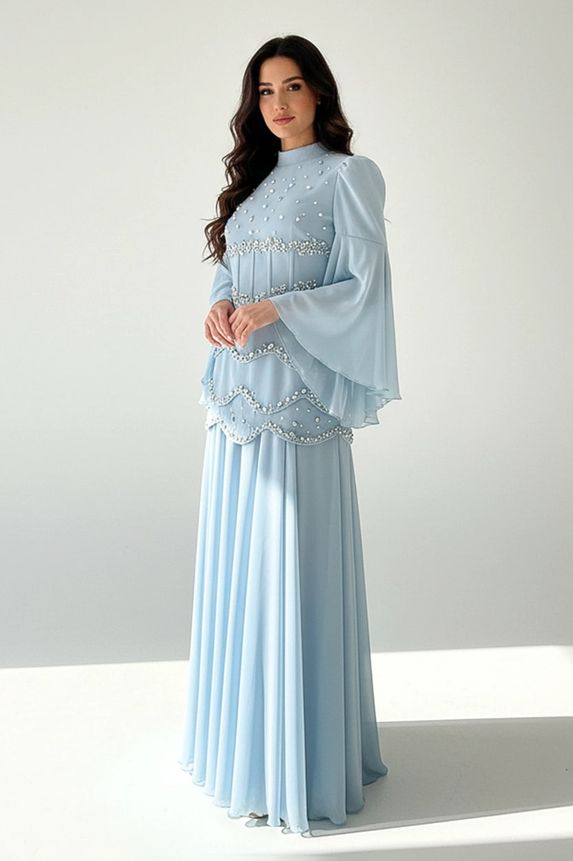 Pearl Detail Corset Crepe Dress