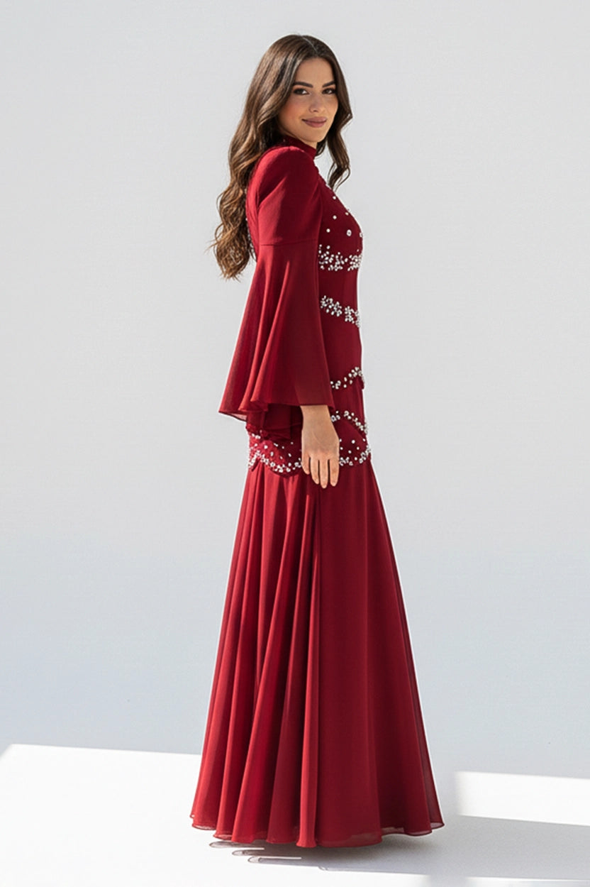 Pearl Detail Corset Crepe Dress