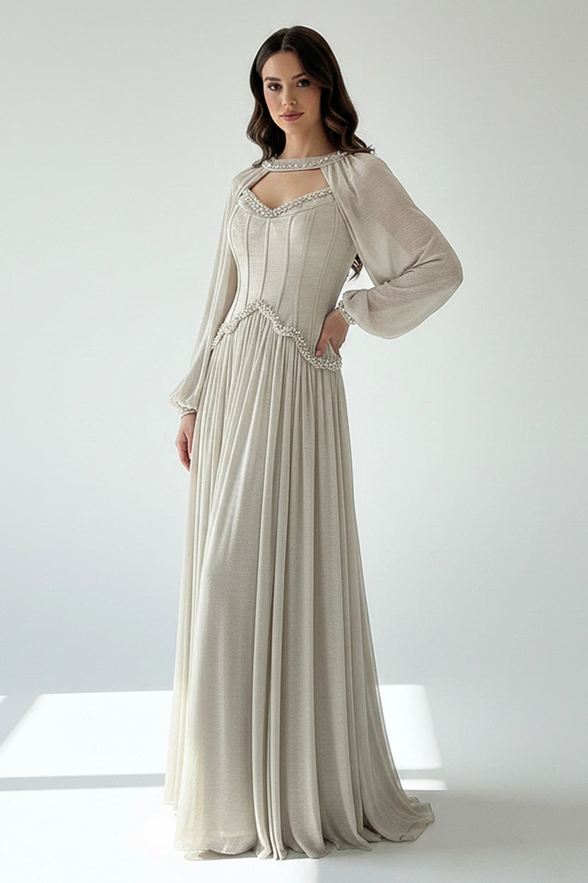 Pearl Details Corset Crepe Dress