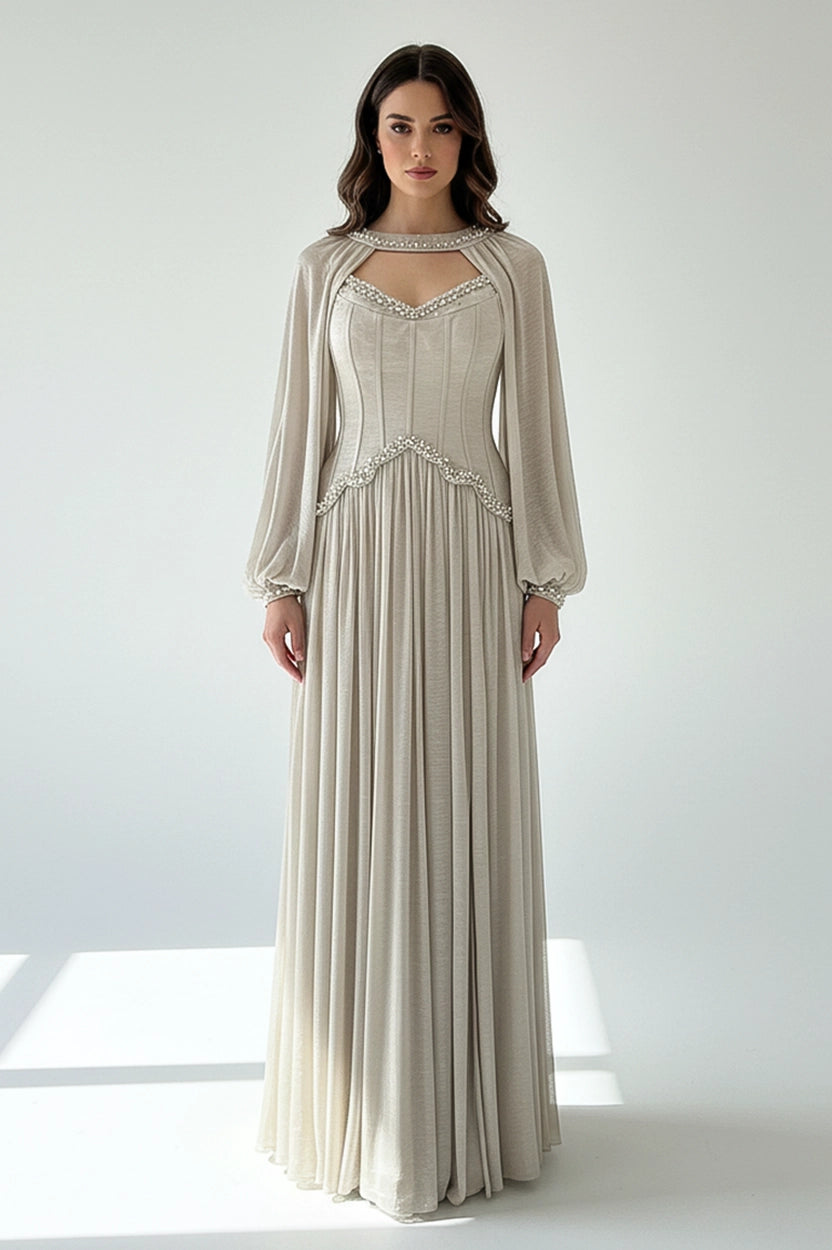 Pearl Details Corset Crepe Dress