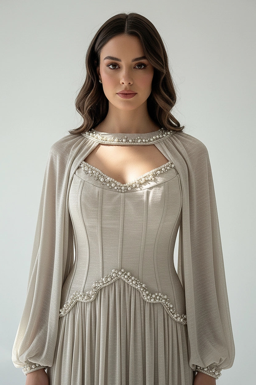 Pearl Details Corset Crepe Dress