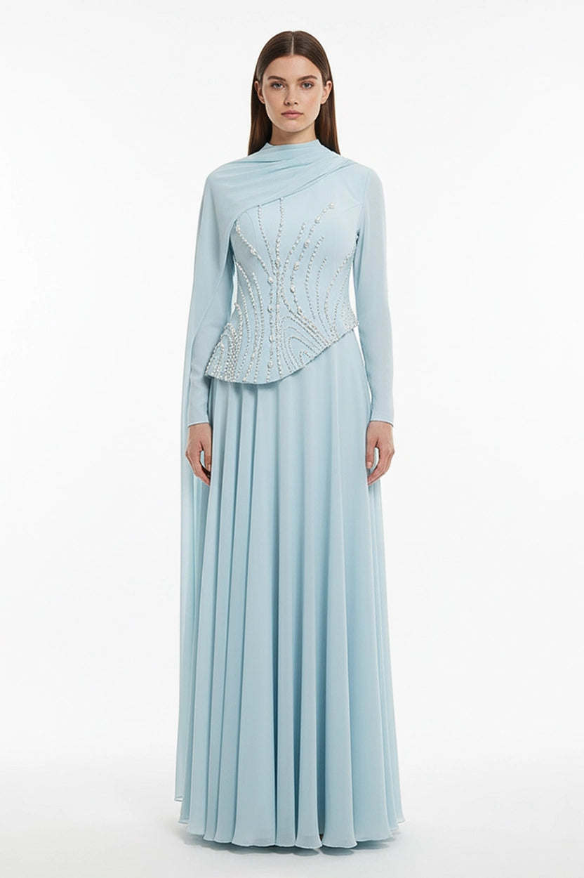 Pearl Embellished Curved Crepe Dress