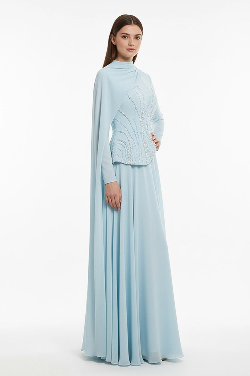 Pearl Embellished Curved Crepe Dress