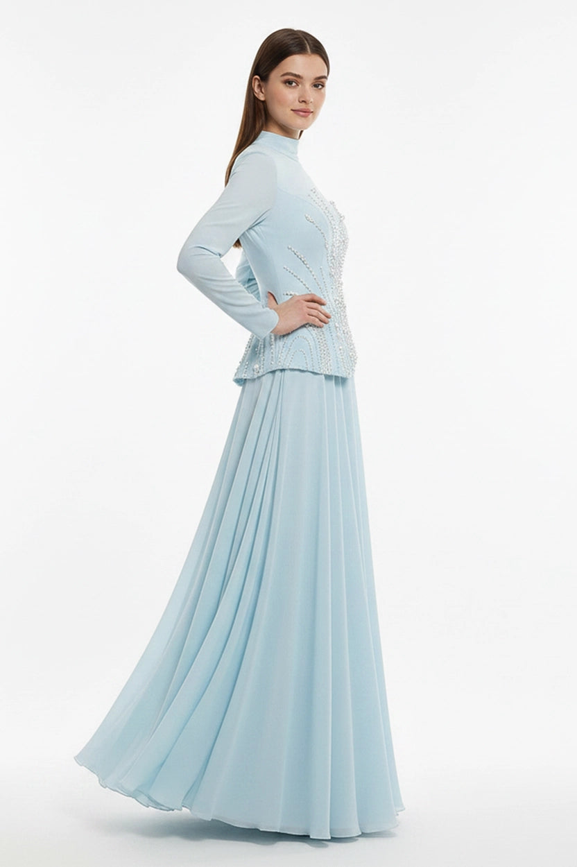 Pearl Embellished Curve Cut Crepe Dress