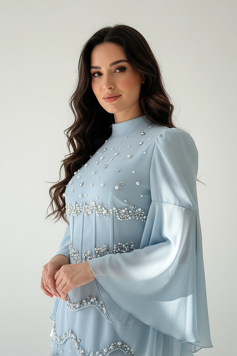 Pearl Detail Corset Crepe Dress