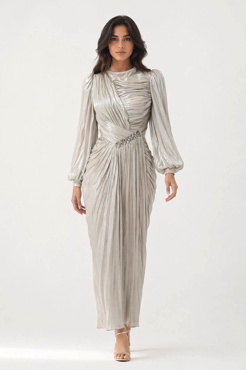 Pleated Bust Crystal Organza Dress