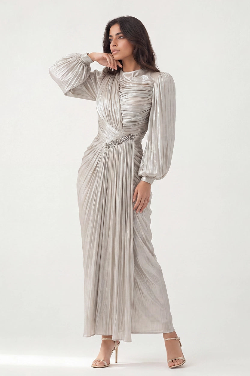Pleated Bust Crystal Organza Dress