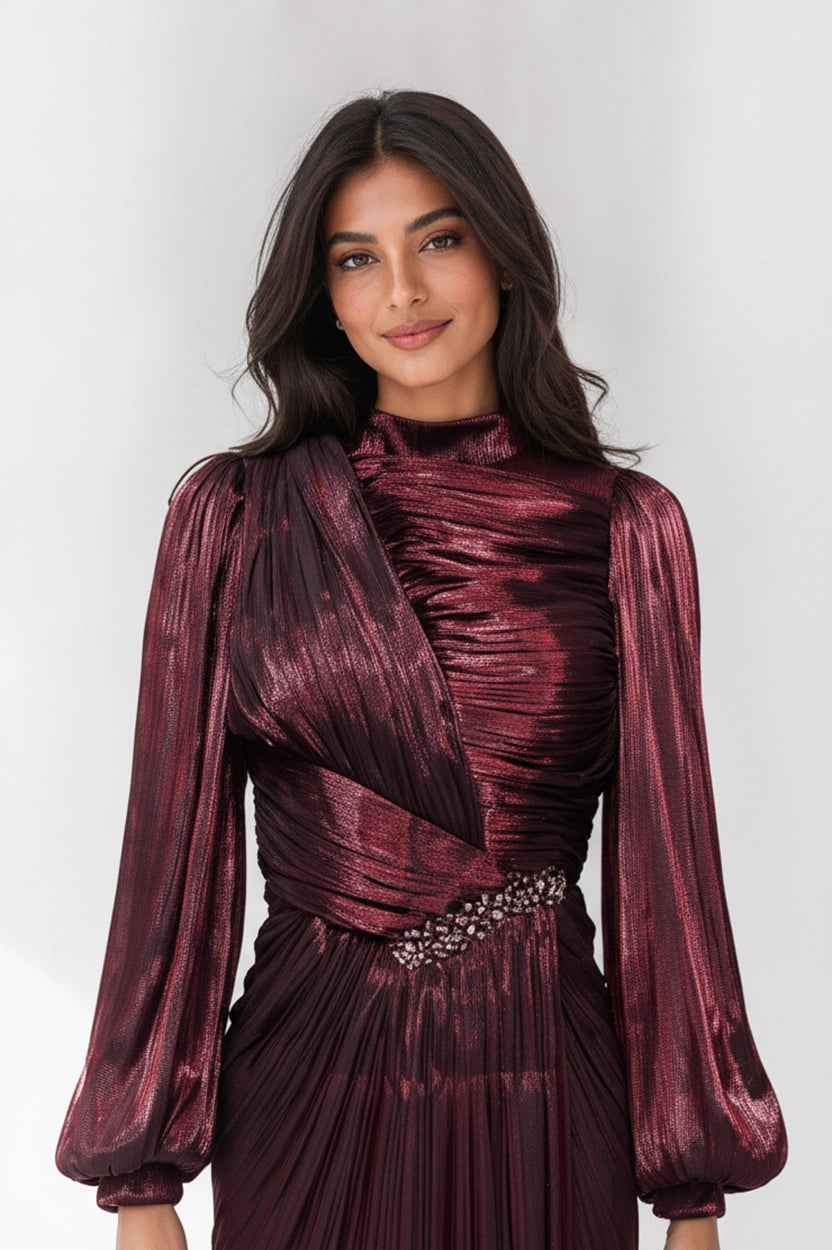 Pleated Bust Crystal Organza Dress