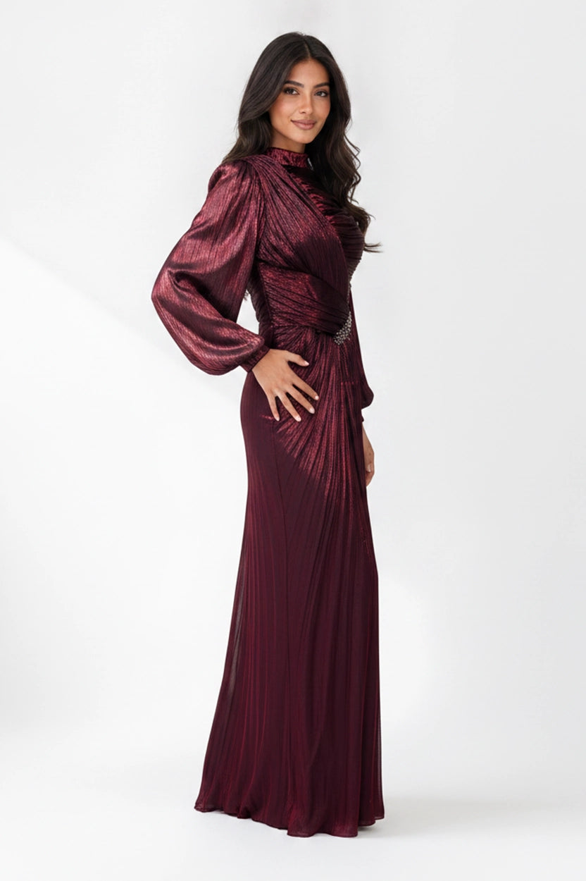 Pleated Bust Crystal Organza Dress