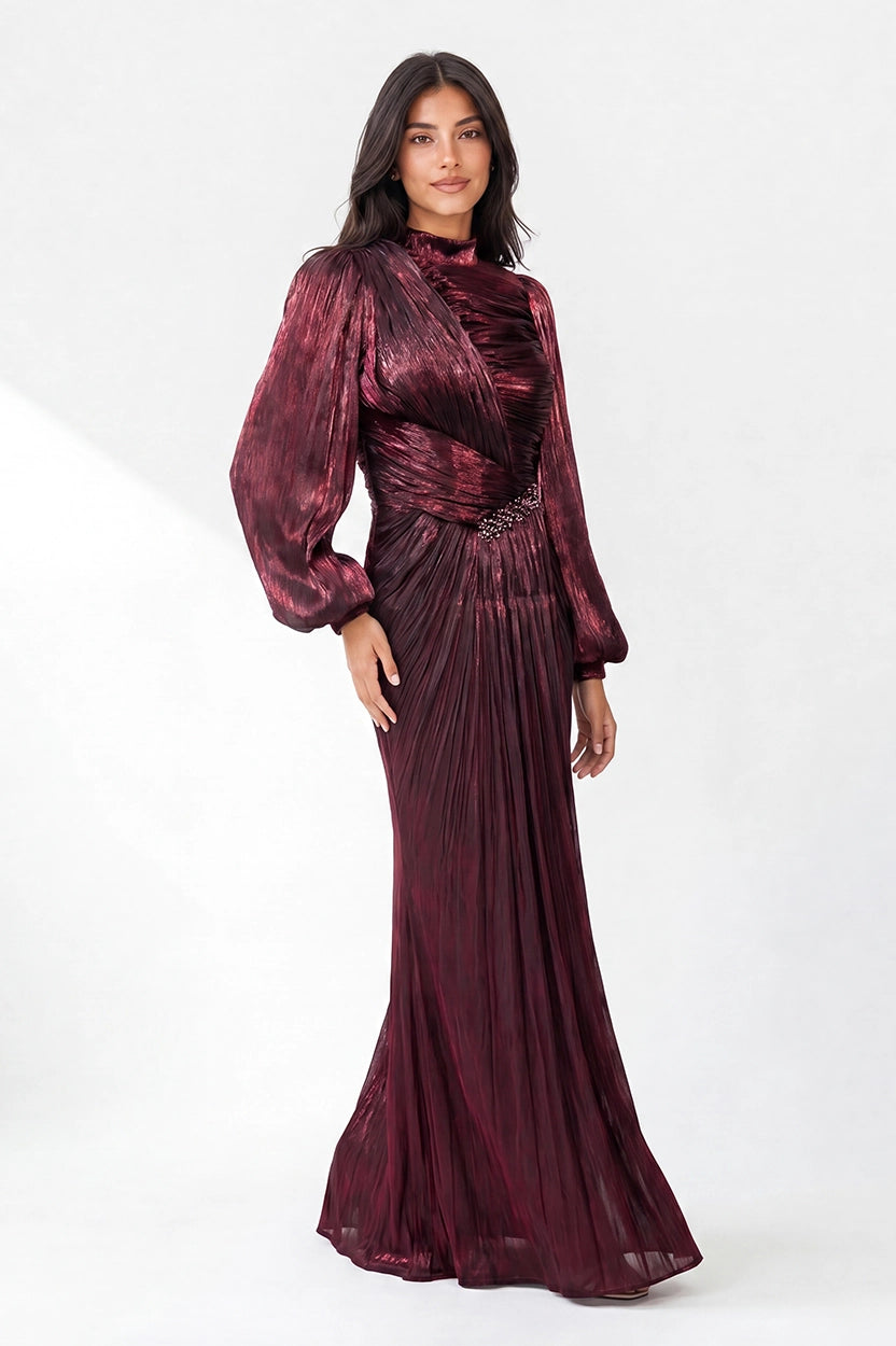 Pleated Bust Crystal Organza Dress