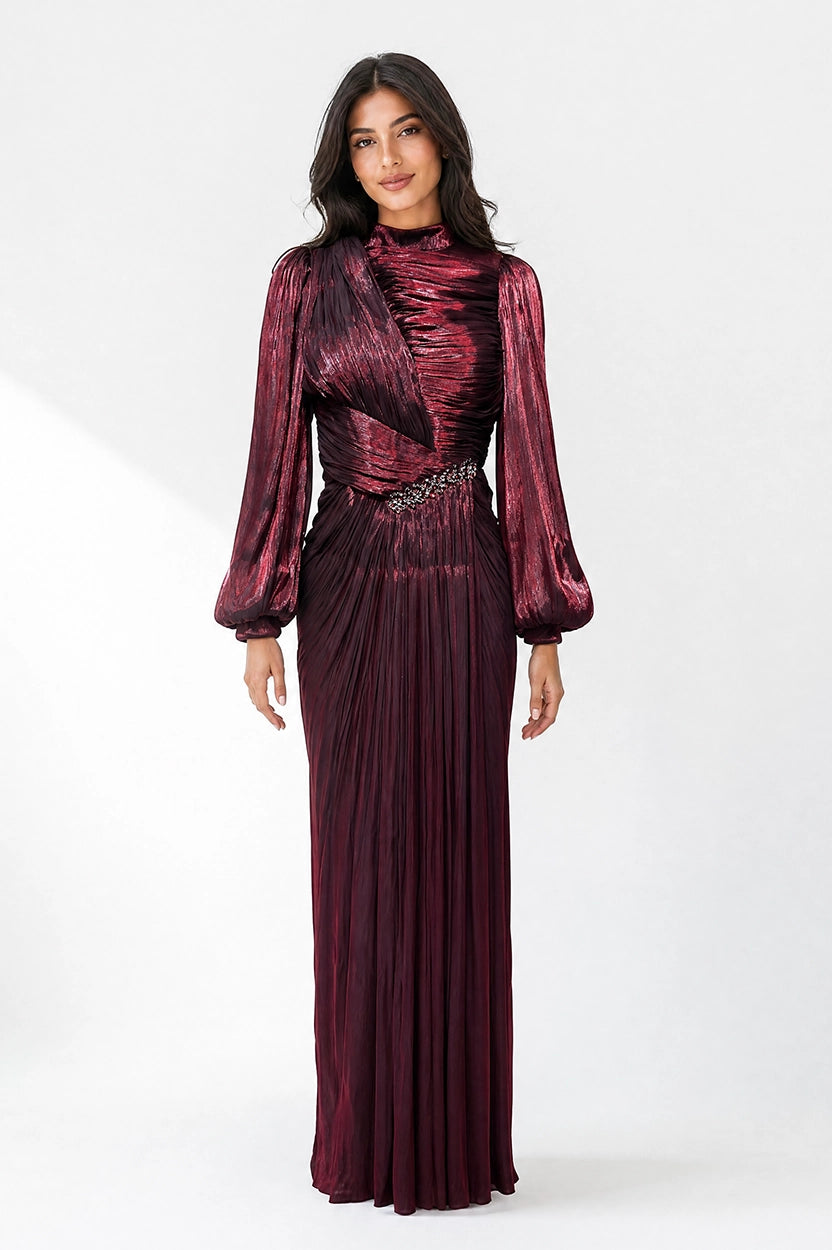 Pleated Bust Crystal Organza Dress