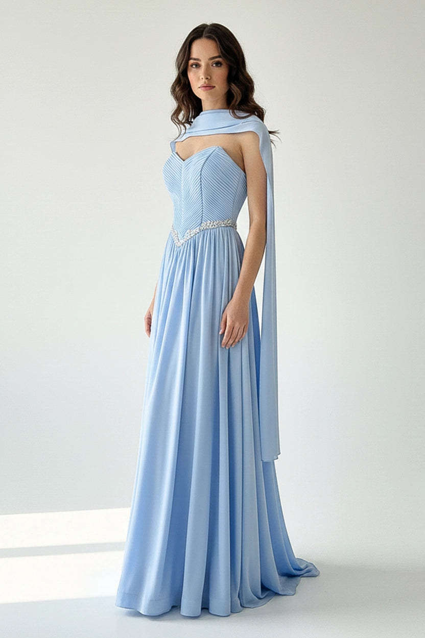Pleated Corset Crystal Waistline Crepe Dress