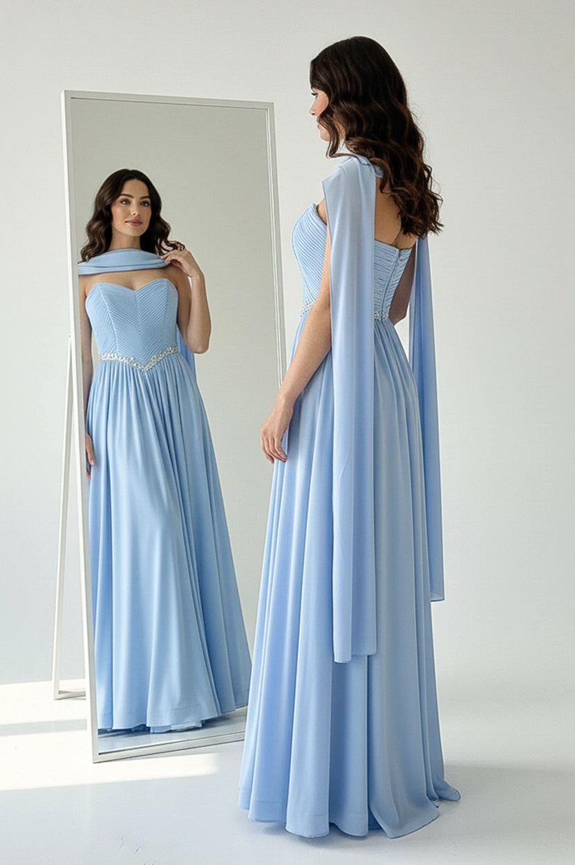 Pleated Corset Crystal Waistline Crepe Dress