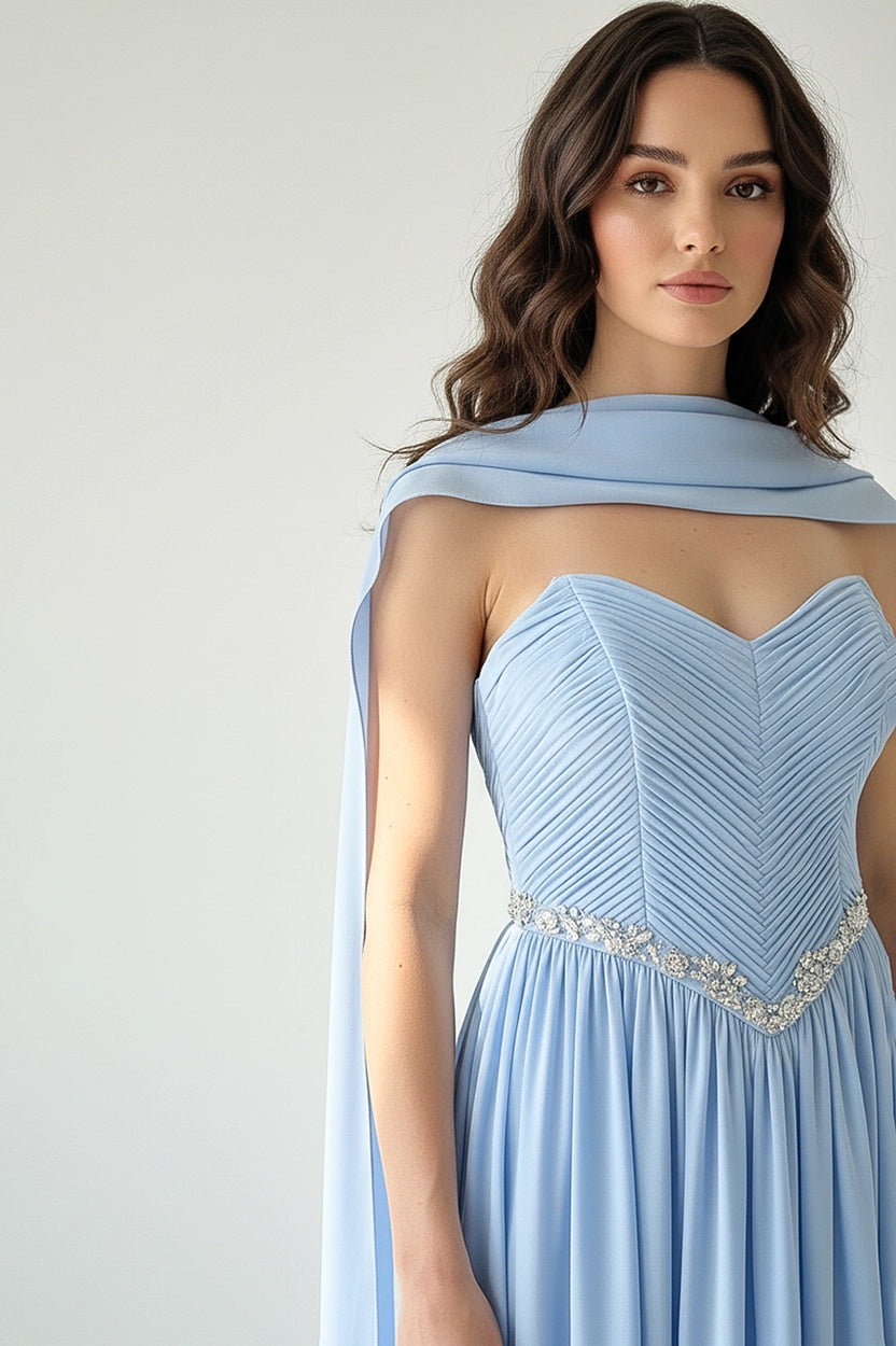 Pleated Corset Crystal Waistline Crepe Dress