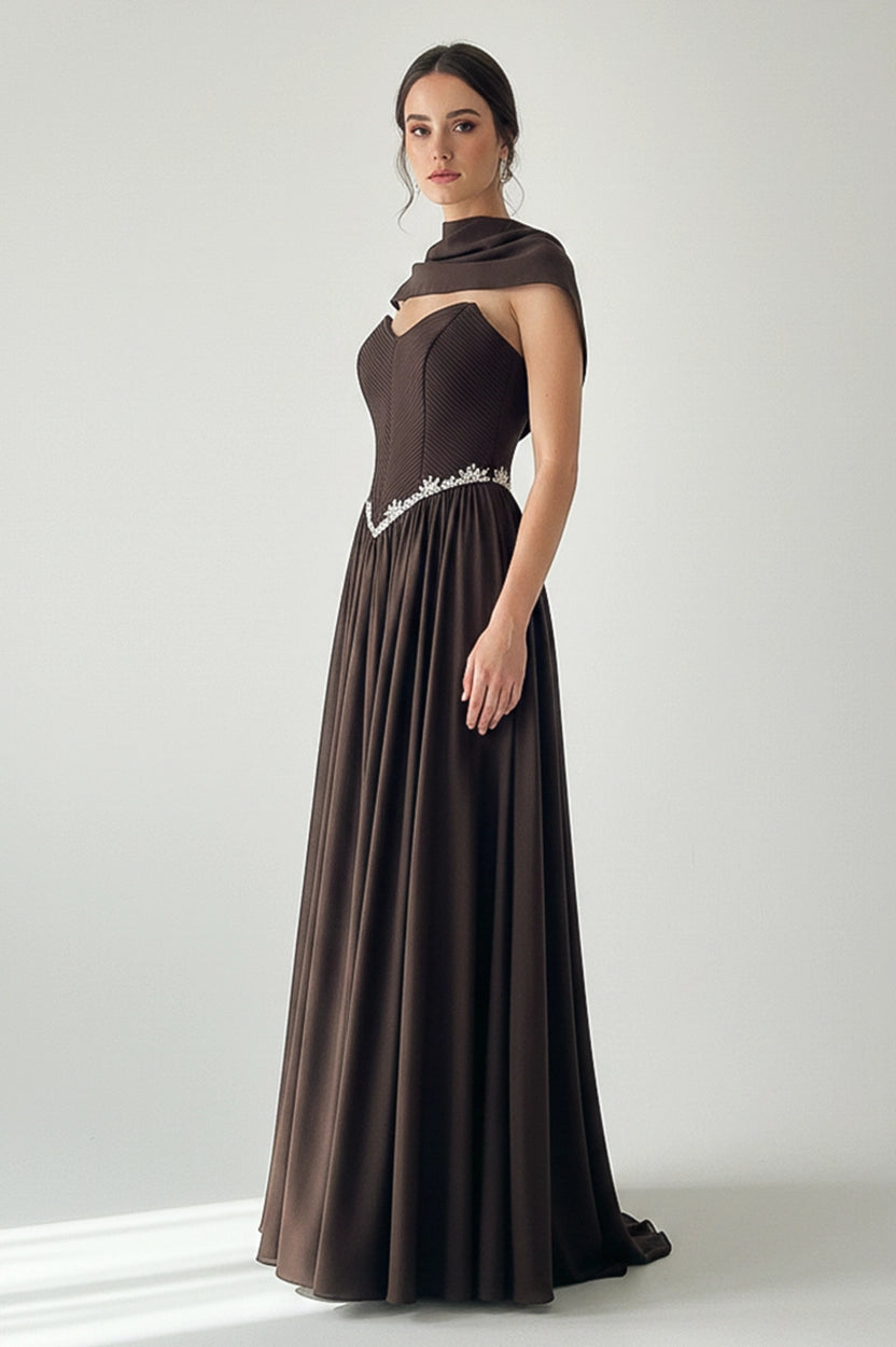 Pleated Corset Crystal Waistline Crepe Dress