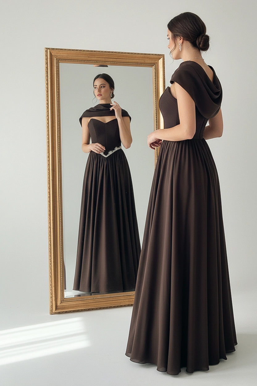 Pleated Corset Crystal Waistline Crepe Dress