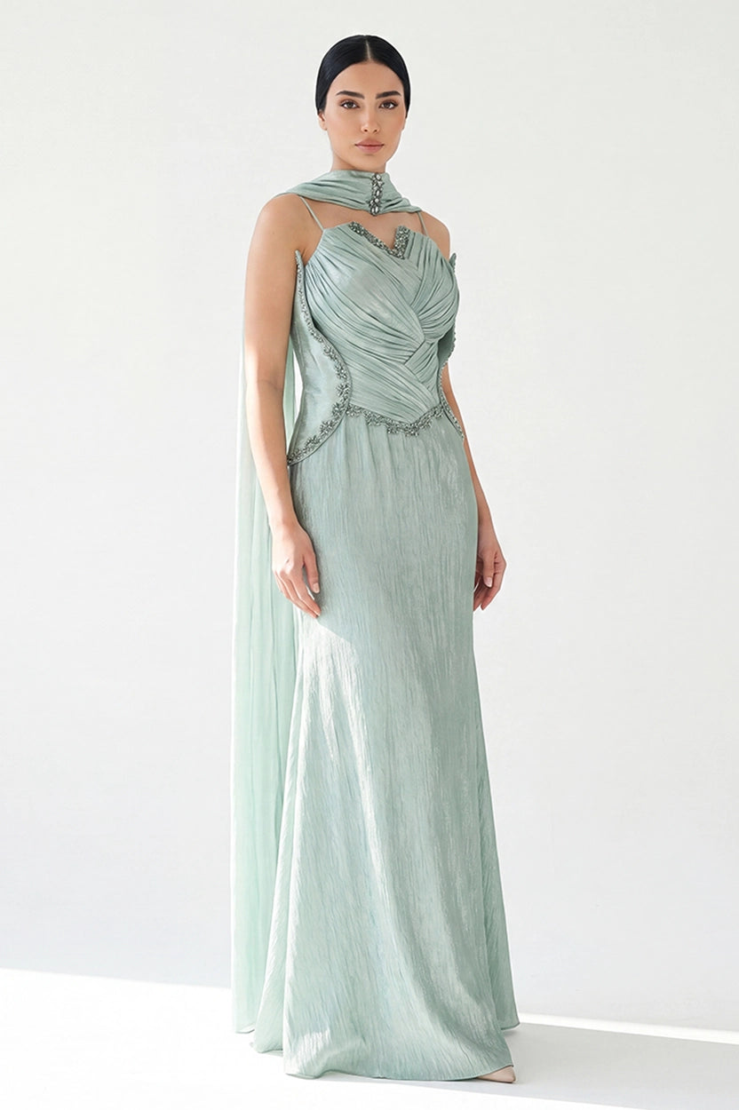 Pleated Corset Waistline Organza Dress