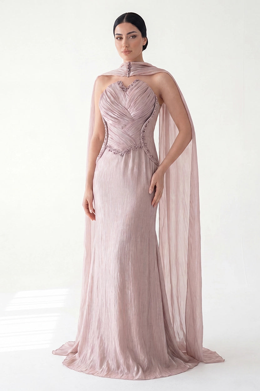 Pleated Corset Waistline Organza Dress