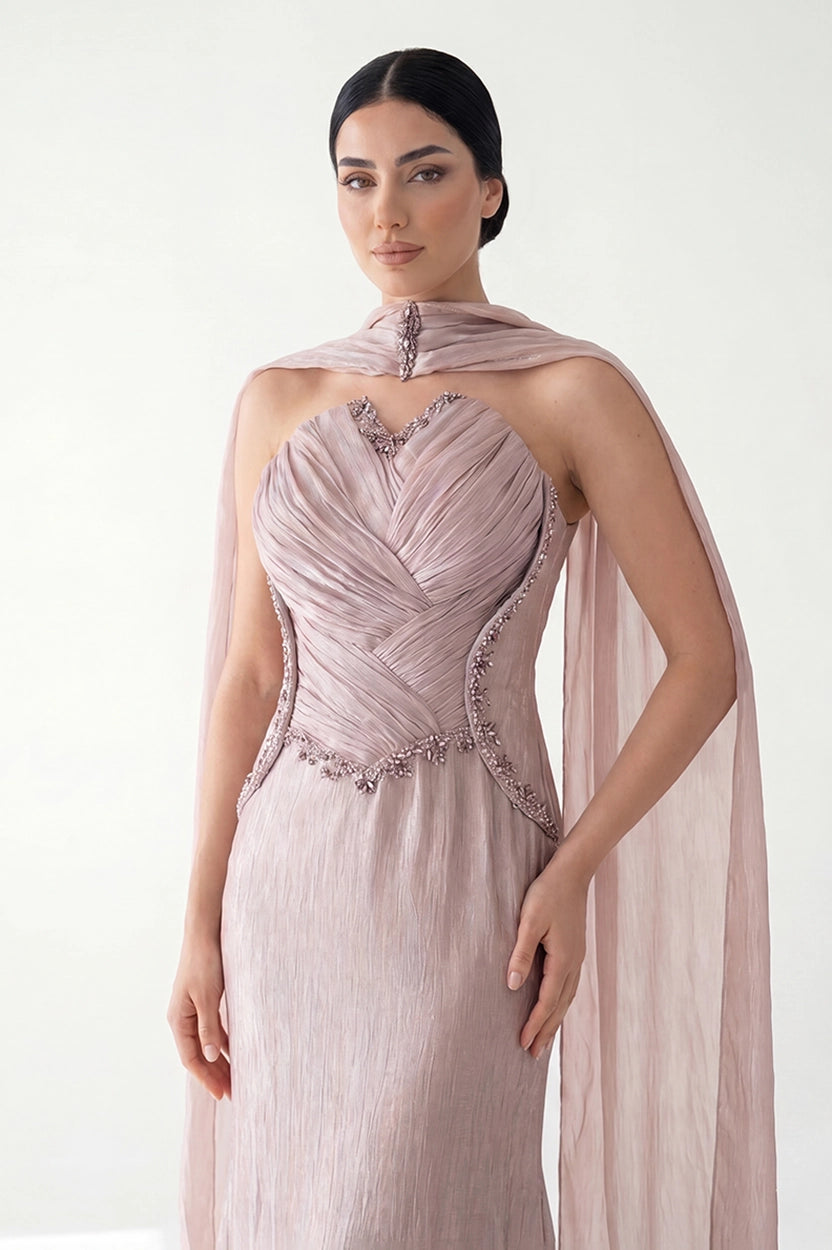 Pleated Corset Waistline Organza Dress