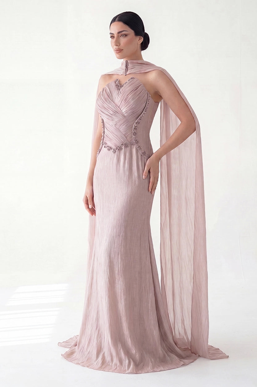 Pleated Corset Waistline Organza Dress